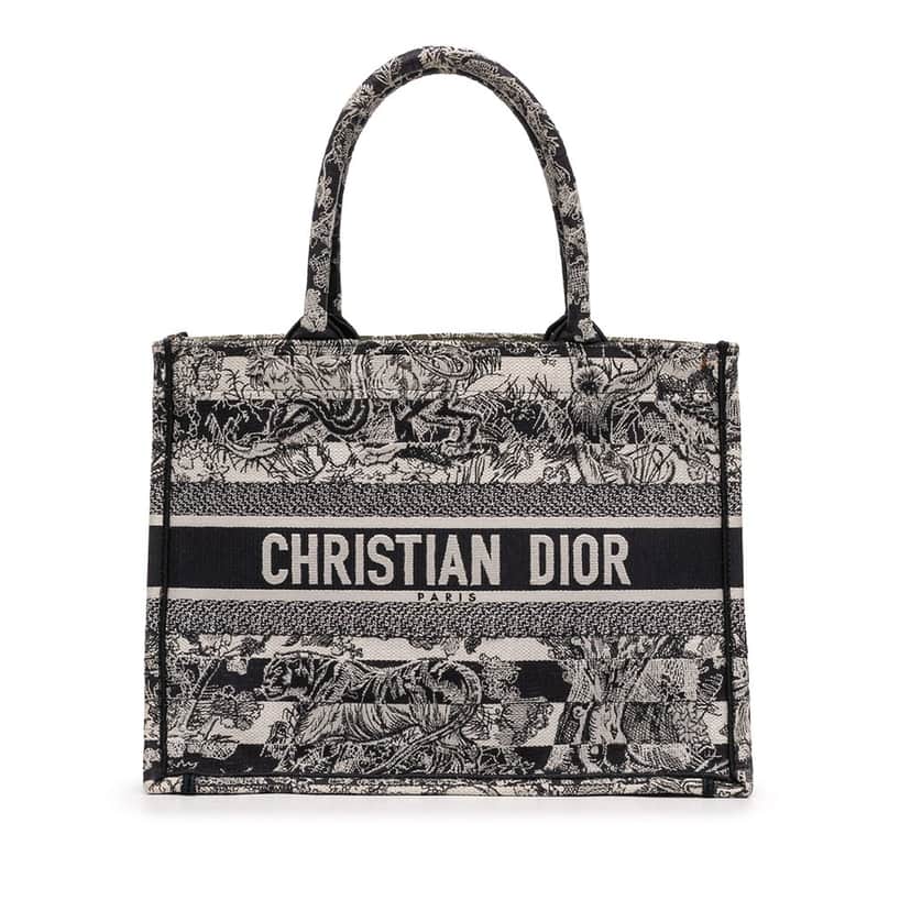Dior Medium Striped Canvas Reverse Embroidered Dioriviera Toile de Jouy Book Tote Black Very good condition - Front View