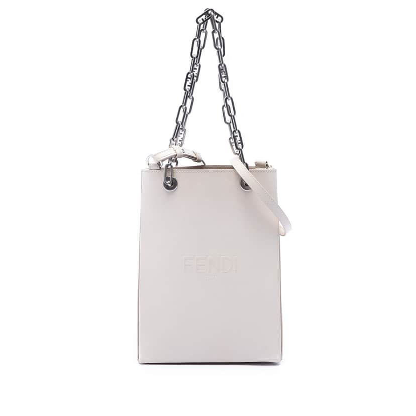 Fendi Small Leather Shopping Tote White Leather Very good condition - Front View