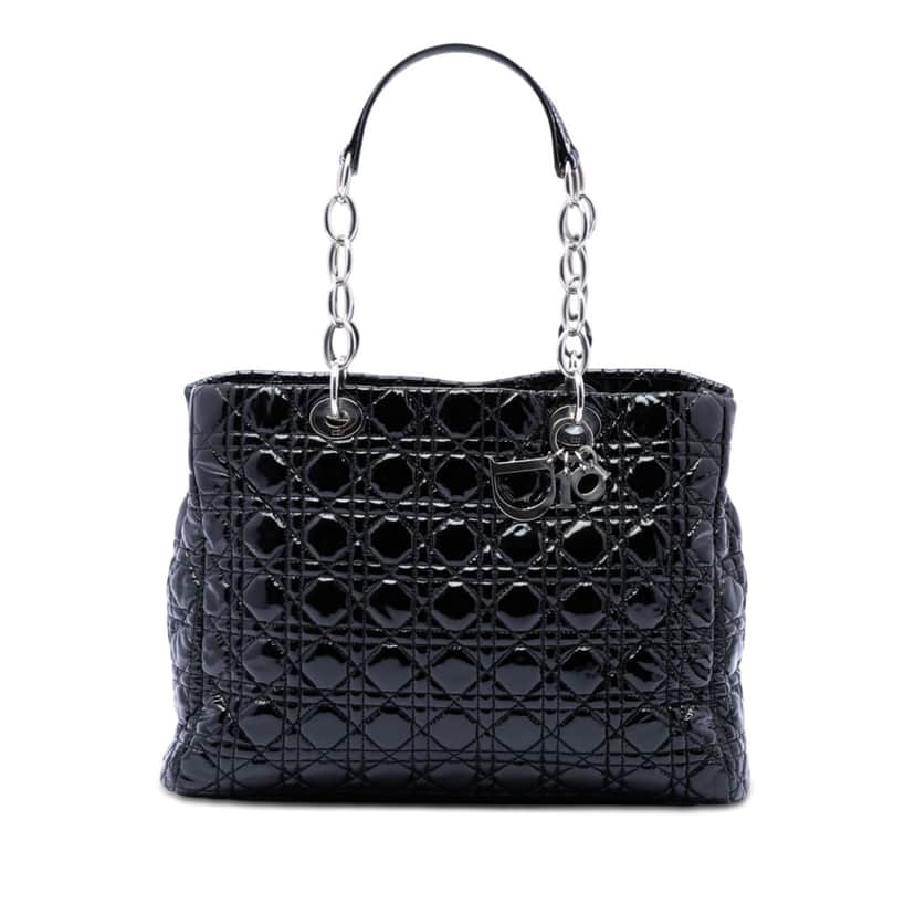 Dior Large Patent Cannage Lady Dior Soft Shopping Tote Black Leather Very good condition - Front View