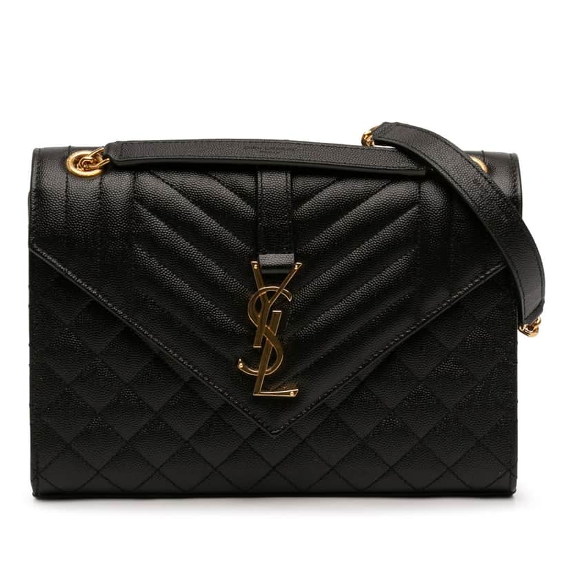 Saint Laurent Medium Grain De Poudre Triquilt Monogram Envelope Bag Black Leather Very good condition - Front View