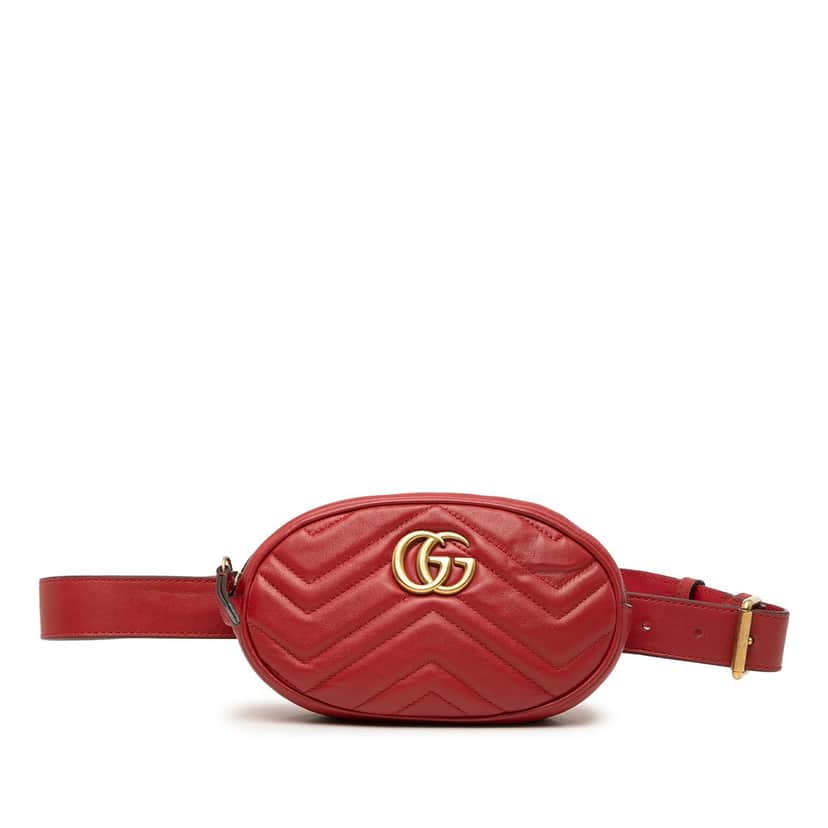 Gucci GG Marmont Matelasse Leather Belt Bag Red Leather Very good condition - Front View