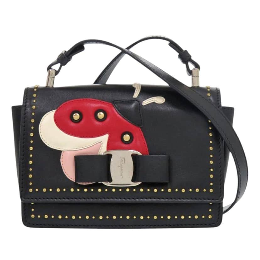 Salvatore Ferragamo Studded Leather Ladybug Vara Bow Crossbody Black Leather Very good condition - Front View