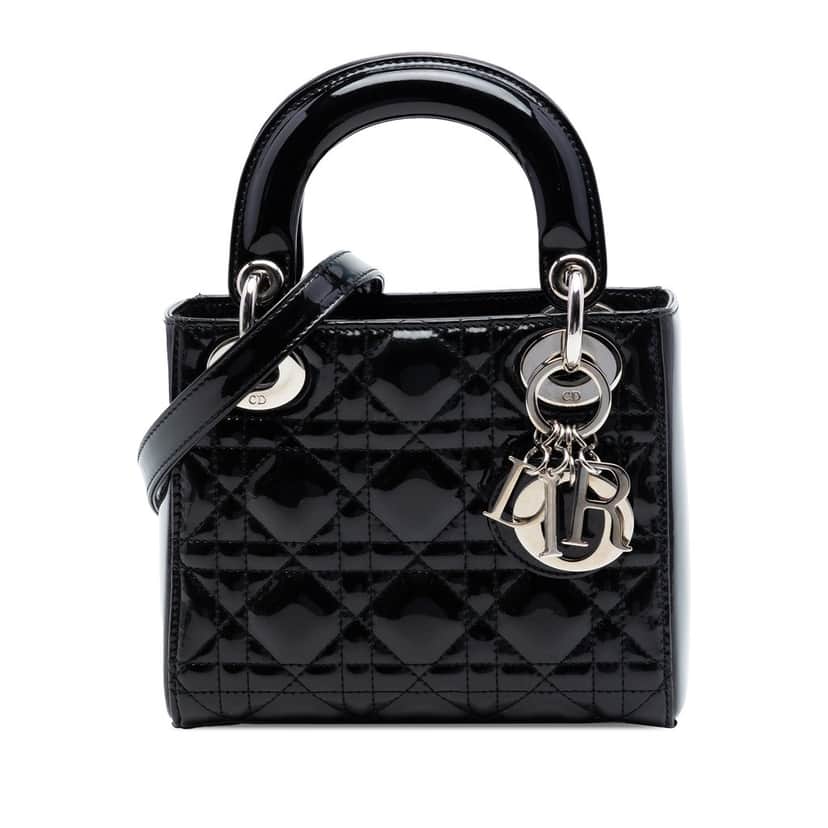 Dior Mini Patent Cannage Lady Dior Black Leather Very good condition - Front View