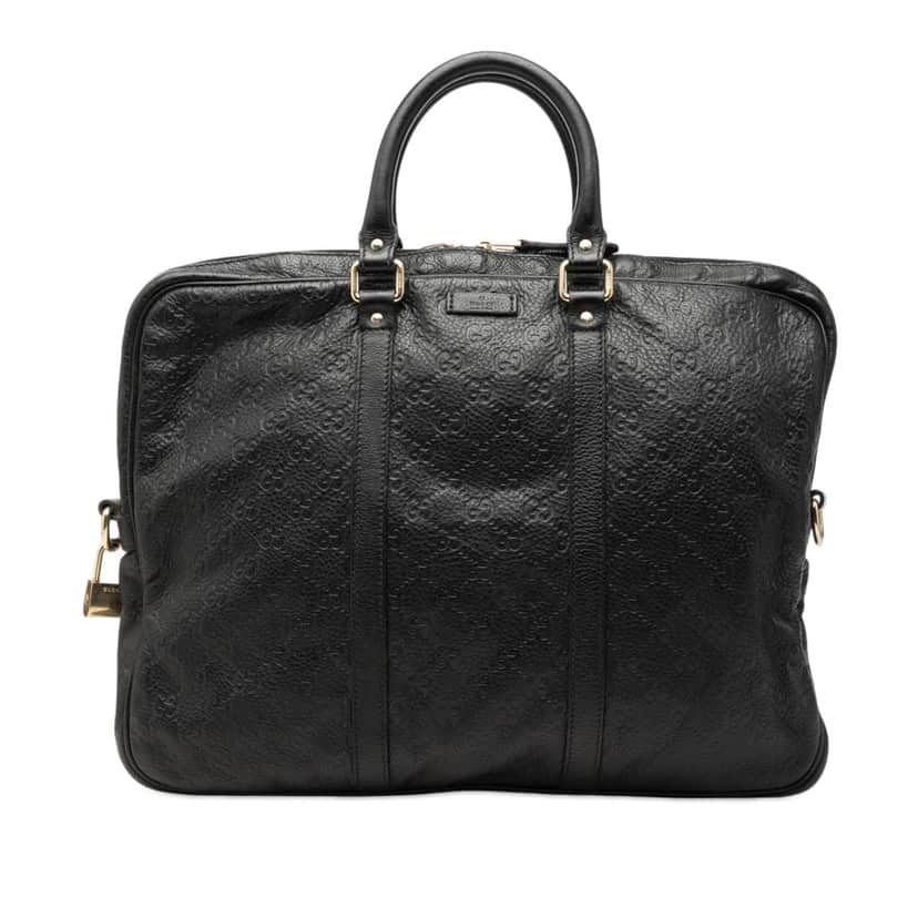 Gucci Guccissima Business Bag Black Leather Very good condition - Front View