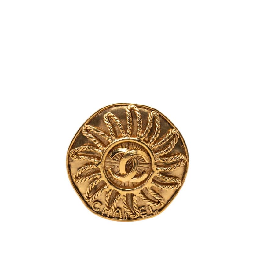 Chanel CC Gold Plated Sunburst Brooch Gold Metal Very good condition - Front View