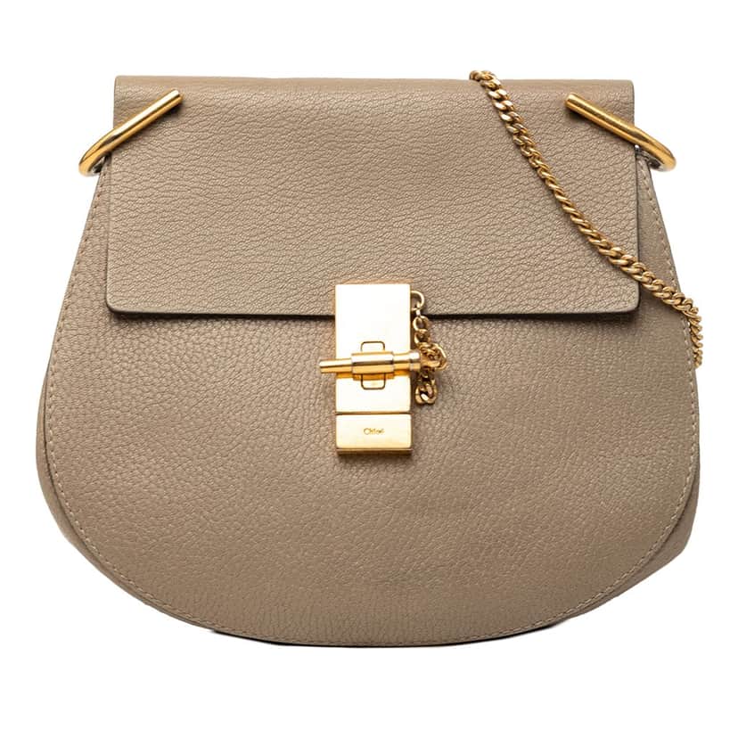Chloé Small Grained Calfskin Drew Crossbody Brown Leather Very good condition - Front View