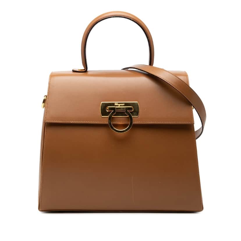 Salvatore Ferragamo Small Leather Gancini Iconic Top Handle Bag Brown Leather Very good condition - Front View