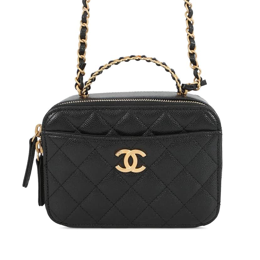 Chanel Mini Quilted Caviar Pick Me Up Vanity Case Black Leather Very good condition - Front View
