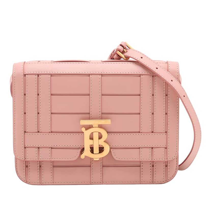 Burberry Small TB Monogram Woven Calfskin Crossbody Pink Leather Very good condition - Front View