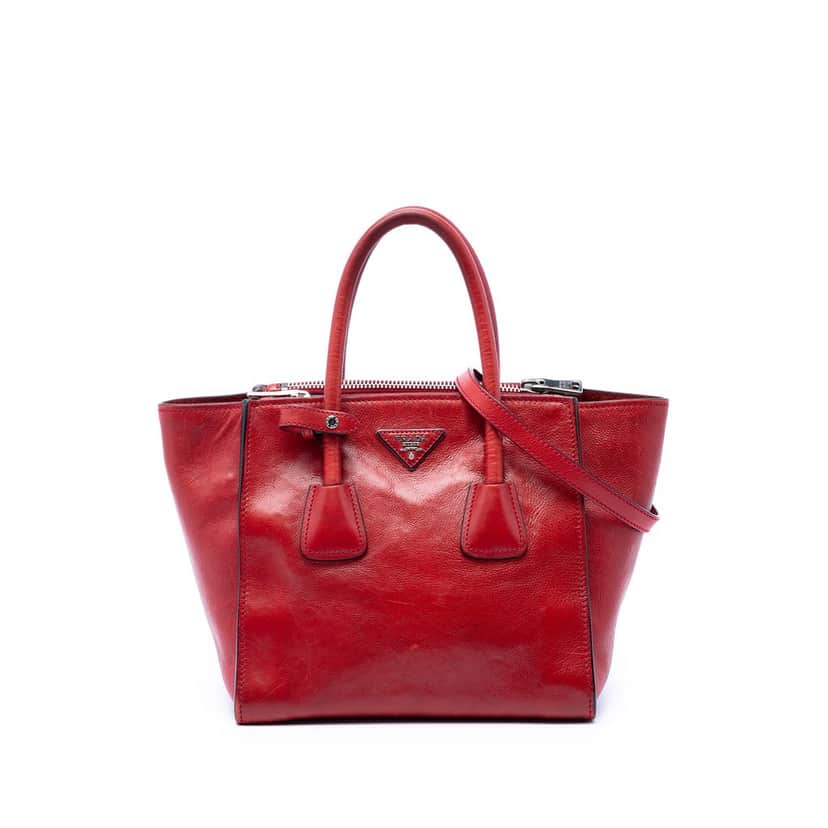 Prada Glace Calf Twin Pocket Satchel Red Leather Very good condition - Front View