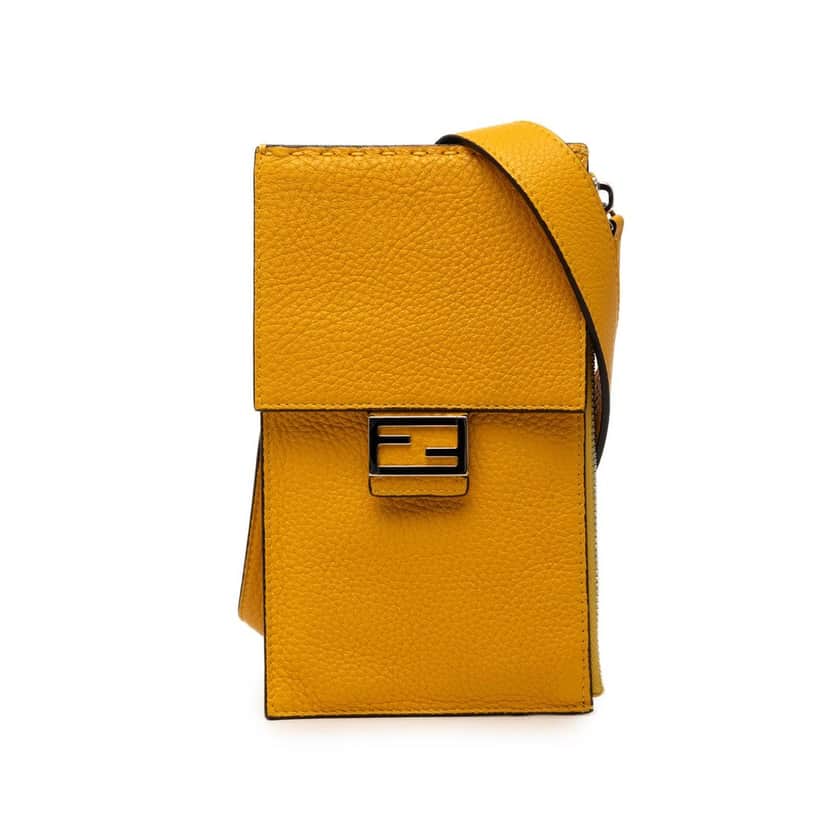 Fendi Leather Baguette Phone Crossbody Yellow Leather Very good condition - Front View