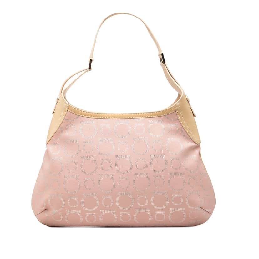 Salvatore Ferragamo Gancini Coated Canvas Hobo Pink Very good condition - Front View