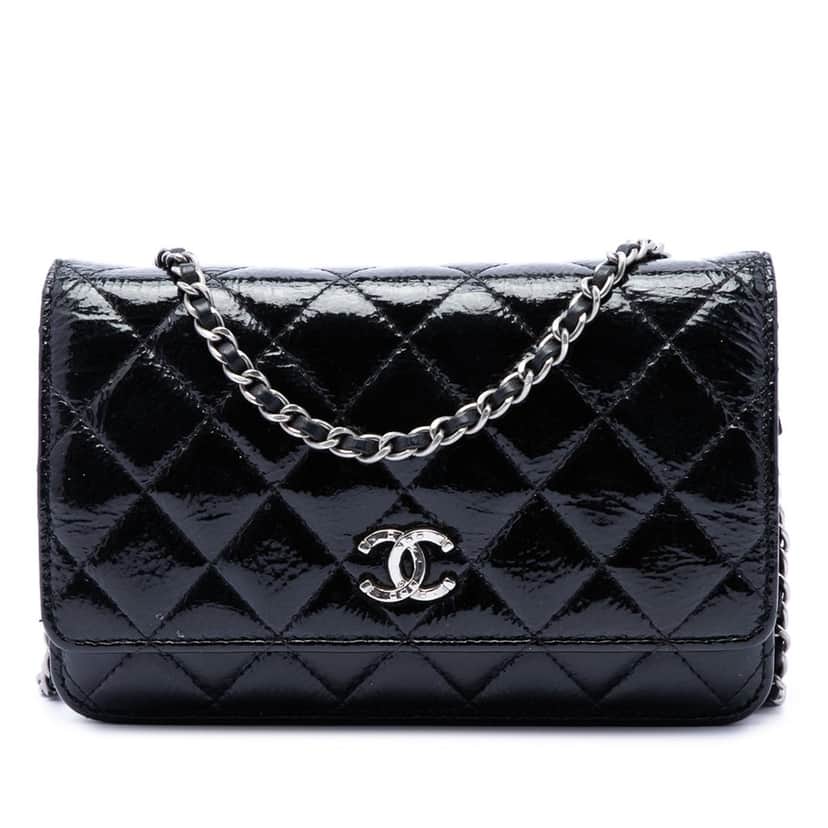 Chanel CC Quilted Shiny Aged Calfskin Wallet On Chain Black Leather Very good condition - Front View