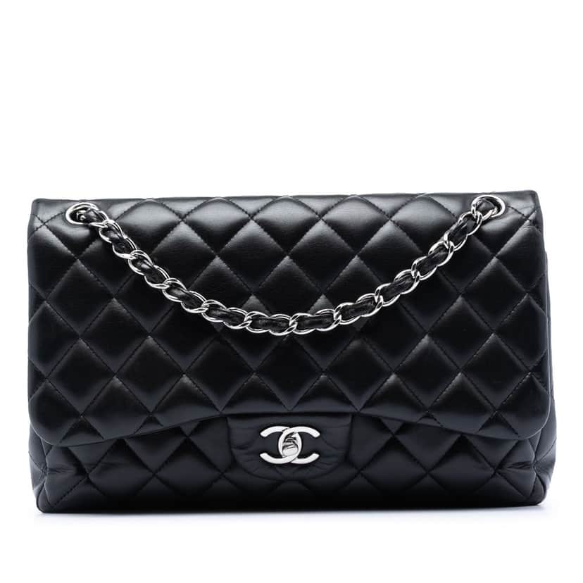 Chanel Jumbo Classic Lambskin Double Flap Black Leather Very good condition - Front View