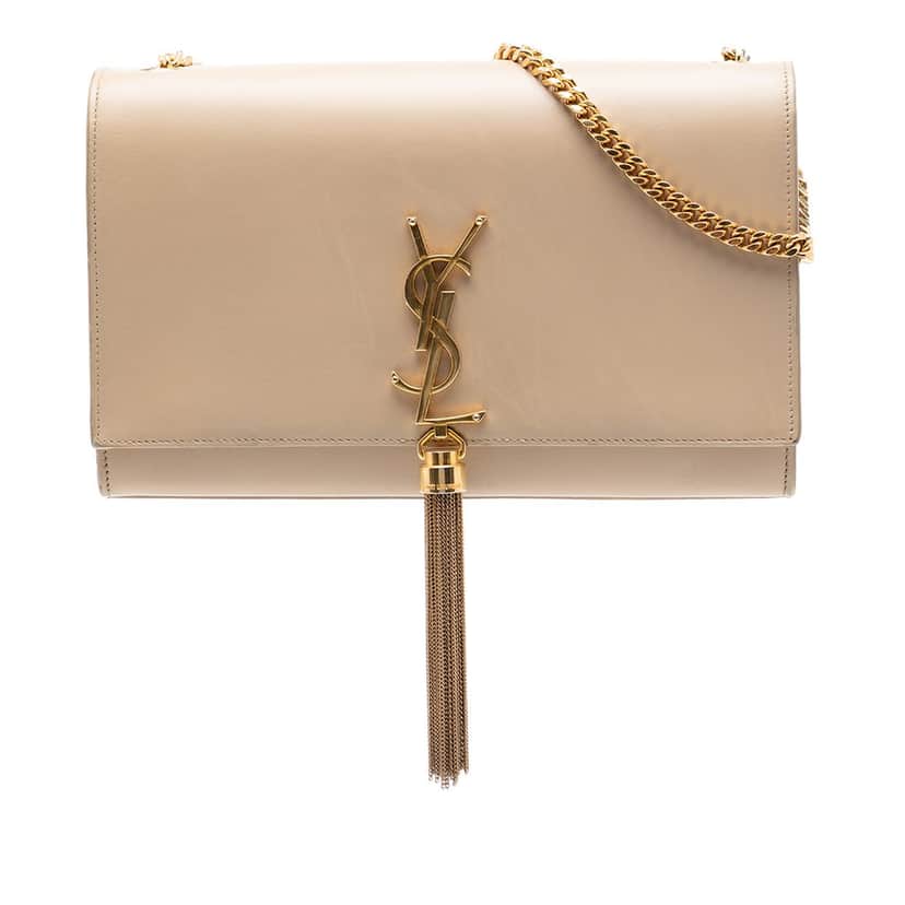 Saint Laurent Medium Smooth Calfskin Classic Monogram Kate Tassel Crossbody Beige Leather Very good condition - Front View
