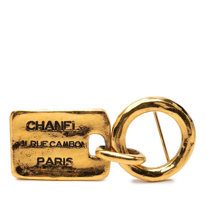 Chanel Gold Plated Rue Cambon Tag Brooch Gold Metal Very good condition - Front View
