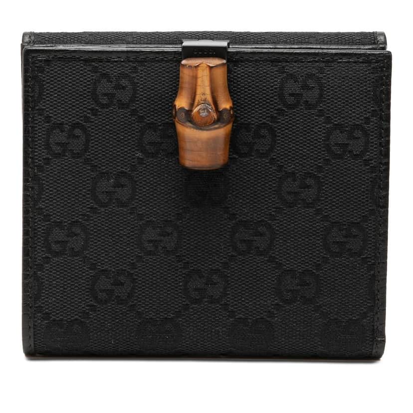 Gucci GG Canvas and Leather Bamboo Compact Wallet Black Very good condition - Front View