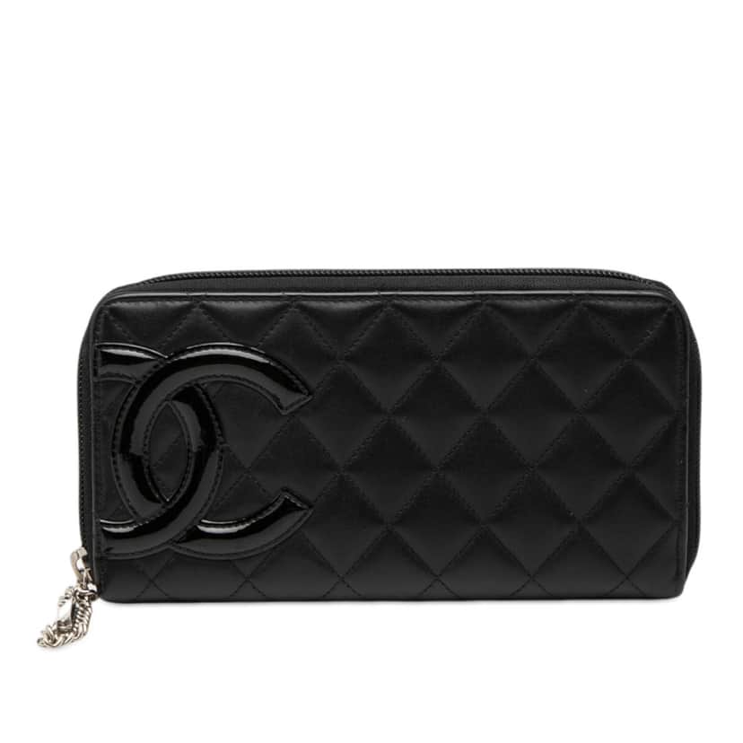 Chanel Quilted Lambskin Cambon Ligne Zippy Wallet Black Leather Very good condition - Front View