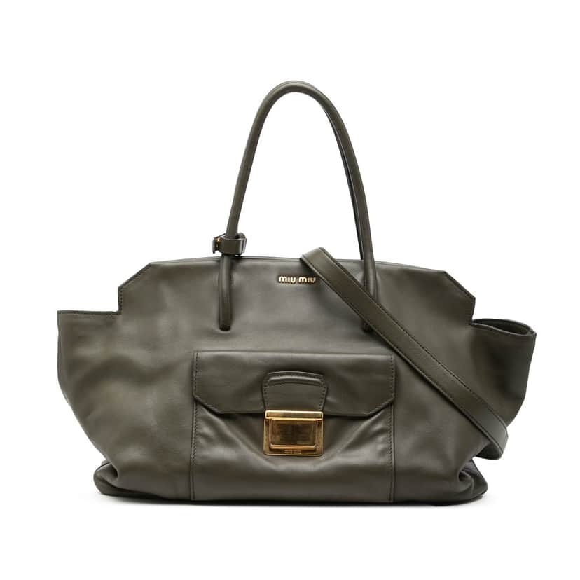 Miu Miu Vitello Soft Front Pocket Satchel Green Leather Very good condition - Front View