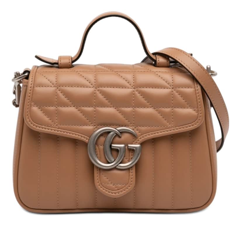 Gucci Mini GG Marmont Matelasse Calfskin Aria Top Handle Bag Brown Leather Very good condition - Front View