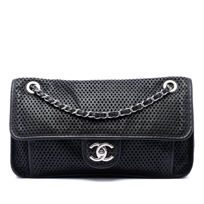 Chanel Medium Perforated Lambskin Up In The Air Flap Black Leather Very good condition - Front View