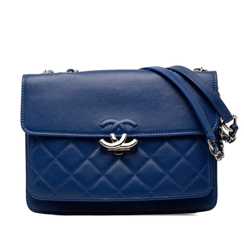 Chanel Small CC Caviar Box Urban Companion Flap Blue Leather Very good condition - Front View