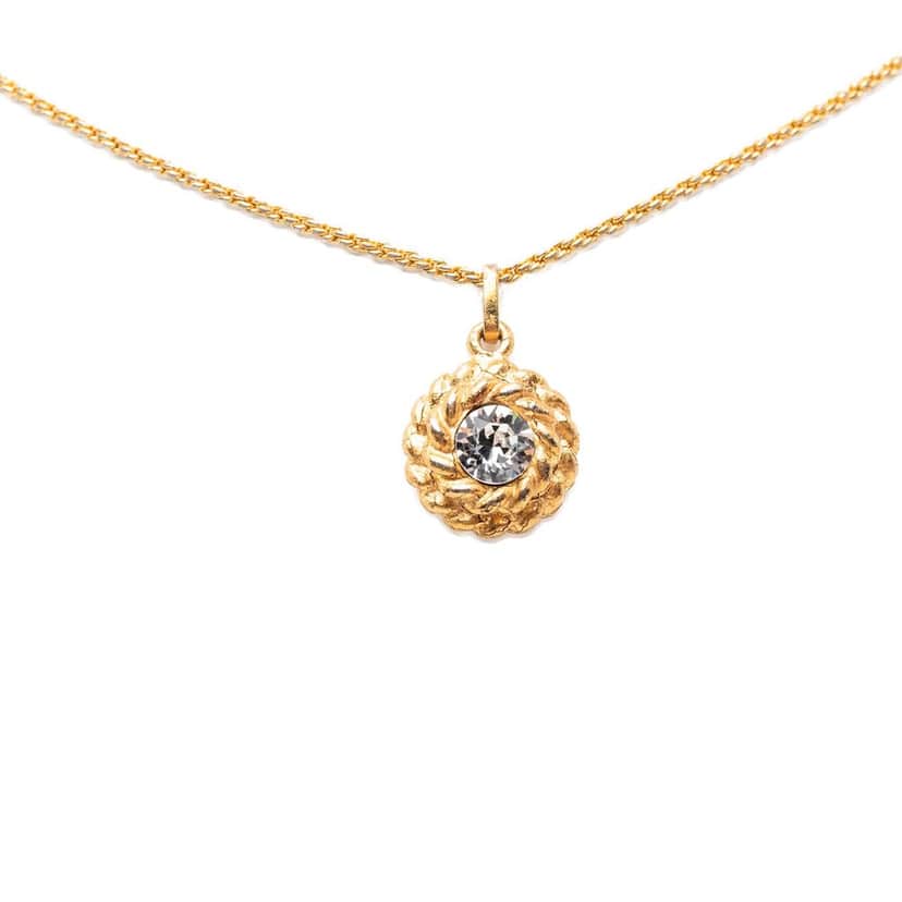 Chanel Gold Plated Crystal Round Pendant Necklace Gold Metal Very good condition - Front View