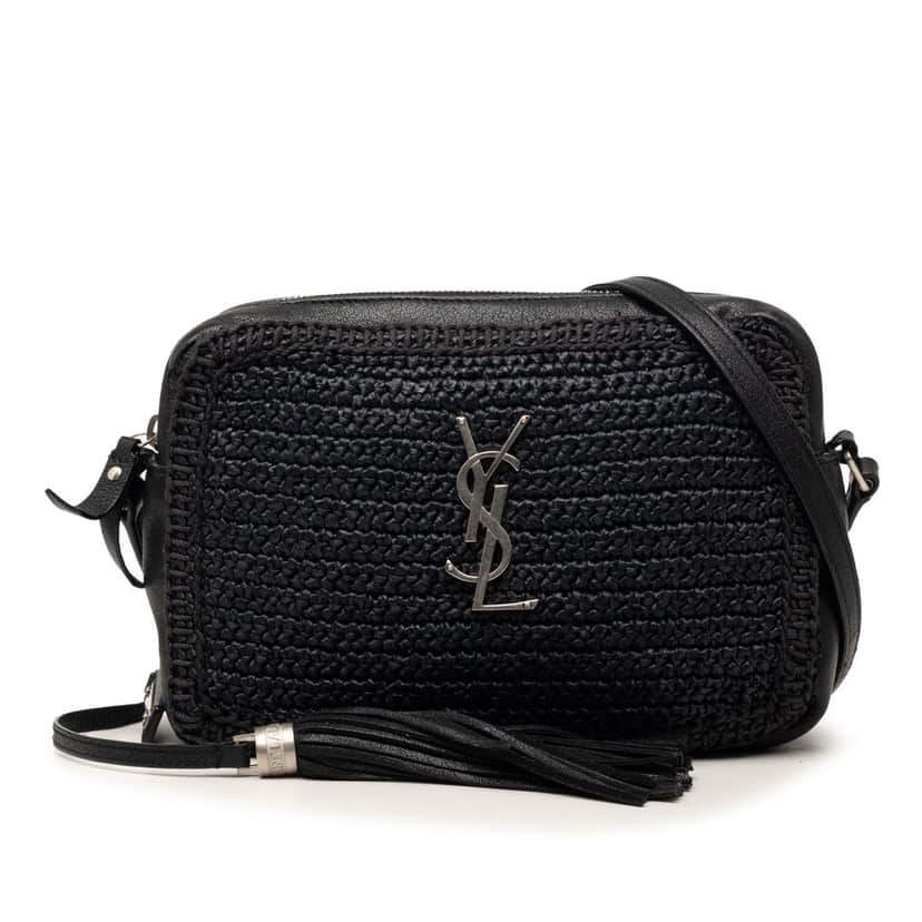 Saint Laurent Woven Raffia and Leather Lou Camera Bag Black Good condition - Front View