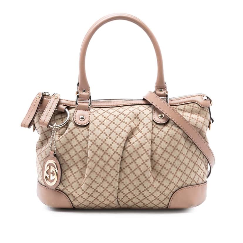 Gucci Diamante Canvas Sukey Satchel Beige Very good condition - Front View