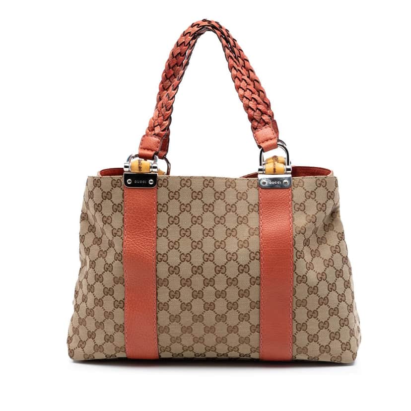 Gucci Medium GG Canvas Bamboo Libeccio Tote Beige Very good condition - Front View