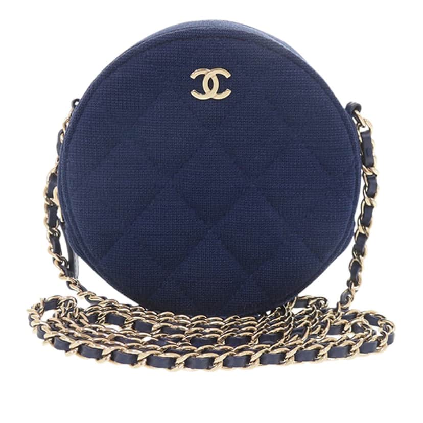 Chanel CC Quilted Jersey Round Clutch with Chain Blue Very good condition - Front View