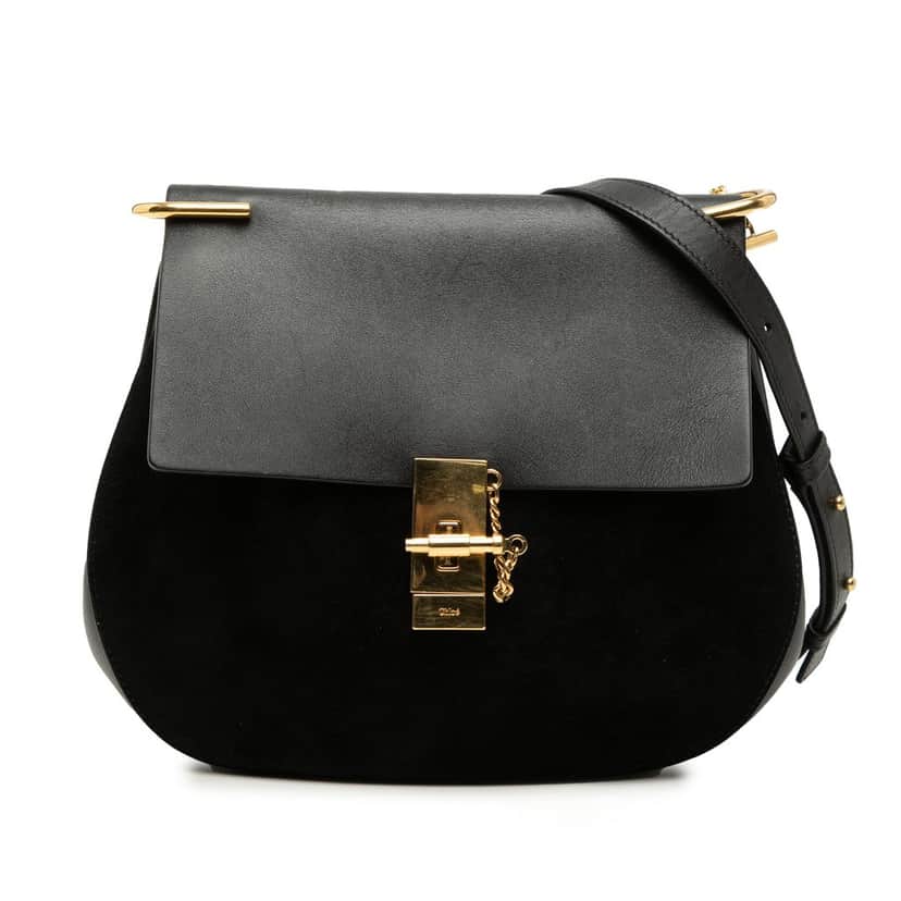Chloé Medium Suede and Calfskin Drew Crossbody Black Leather Very good condition - Front View