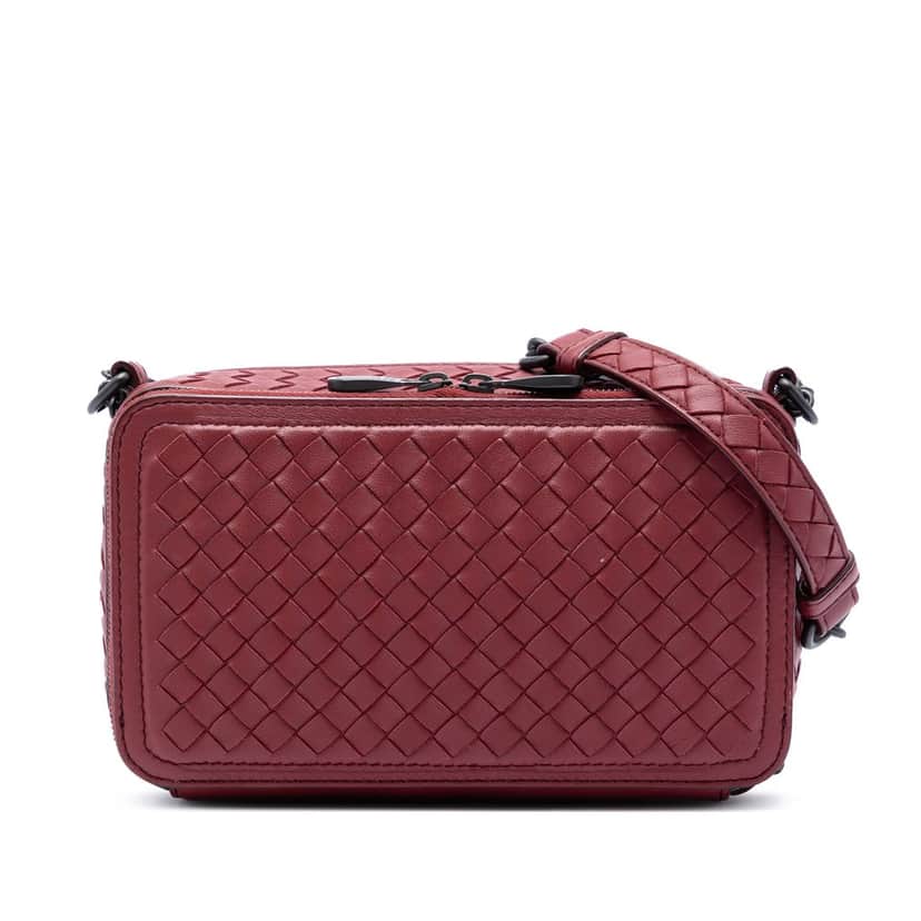 Bottega Veneta Nappa Intrecciato Double Zip Shoulder Bag Red Leather Very good condition - Front View