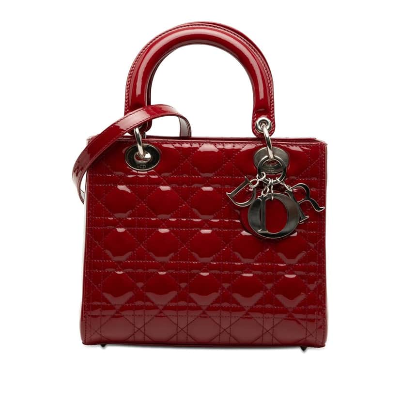 Dior Medium Patent Cannage Lady Dior Red Leather Very good condition - Front View