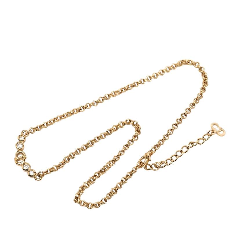 Dior Gold Plated Strass CD Logo Charm Necklace Gold Metal Very good condition - Front View