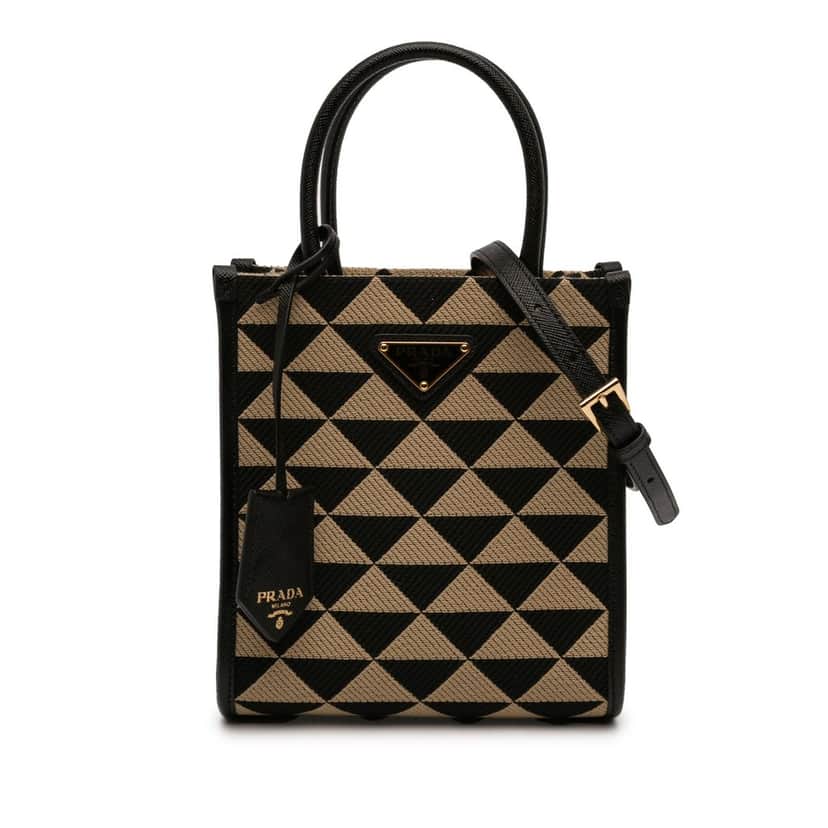 Prada Mini Embroidered Jacquard Symbole Triangolo Satchel Brown Very good condition - Front View