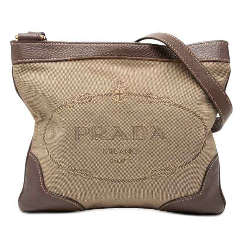 Prada Canvas Canapa Logo Crossbody Beige Very good condition - Front View