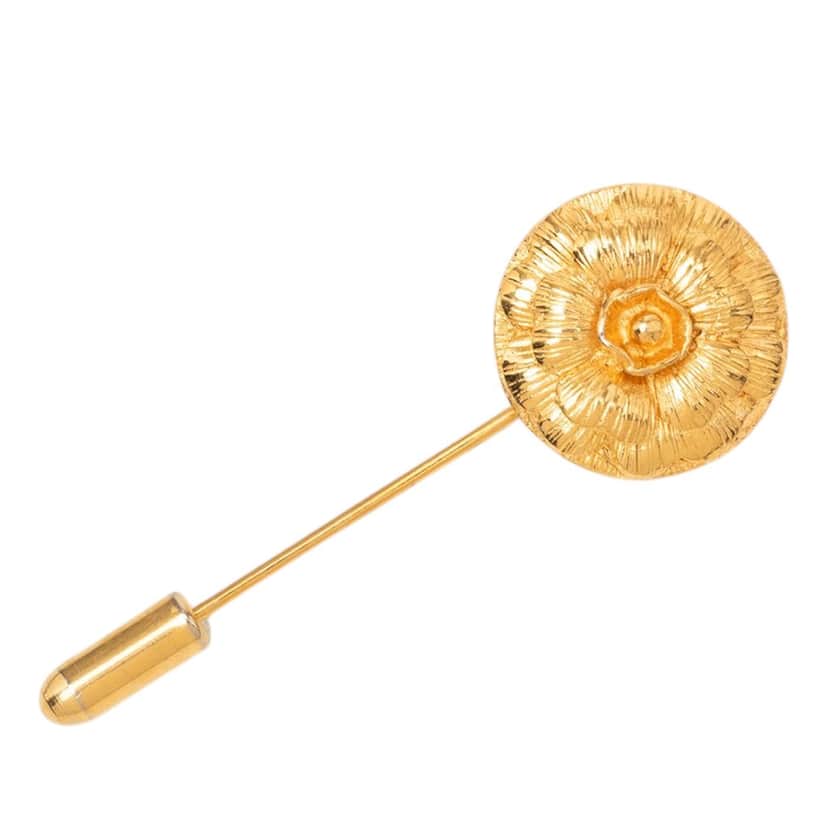 Chanel Gold Plated Camellia Pin Brooch Gold Metal Very good condition - Front View