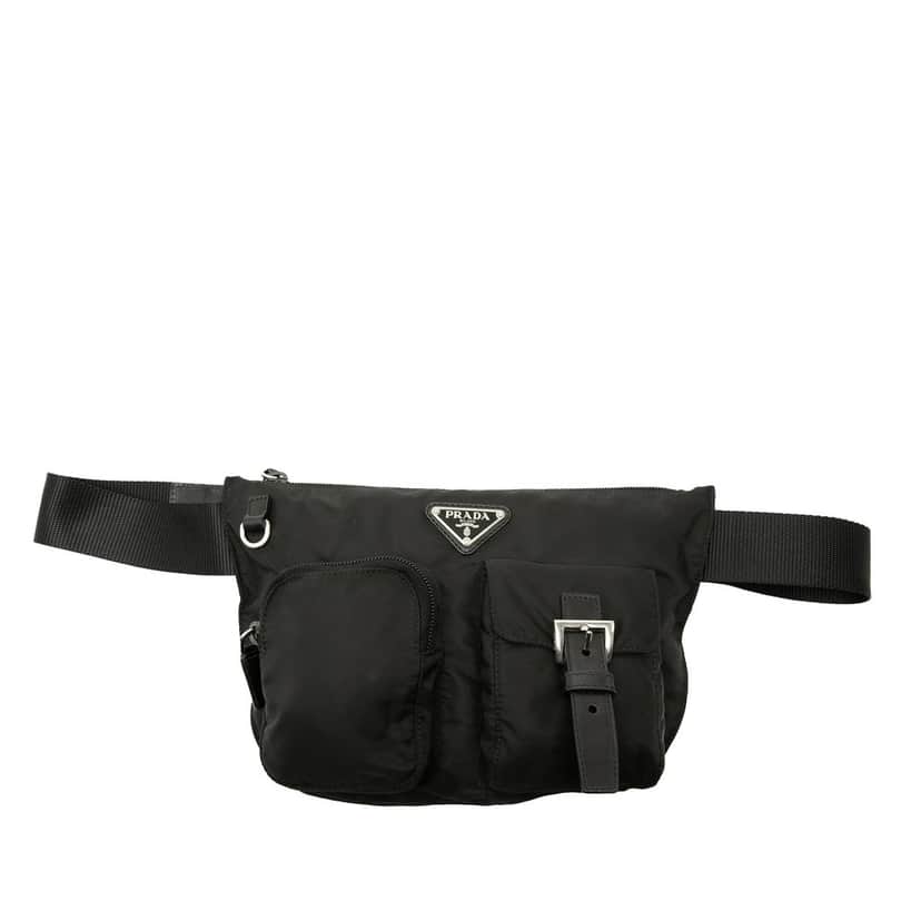 Prada Tessuto Multi Pocket Belt Bag Black Very good condition - Front View