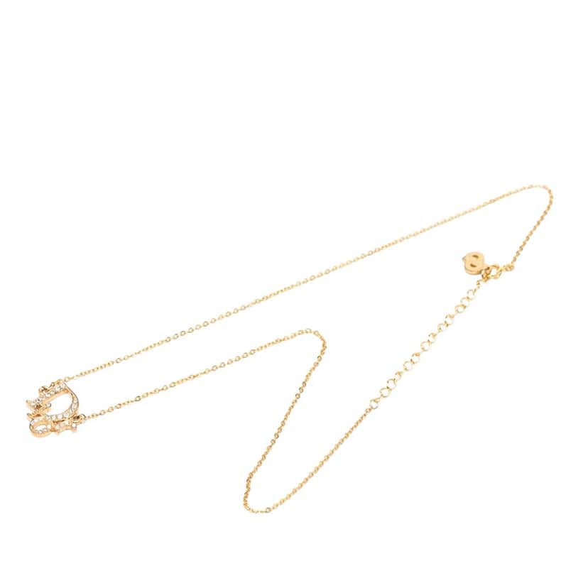 Dior Gold Plated Oblique Strass Necklace Gold Metal Very good condition - Front View