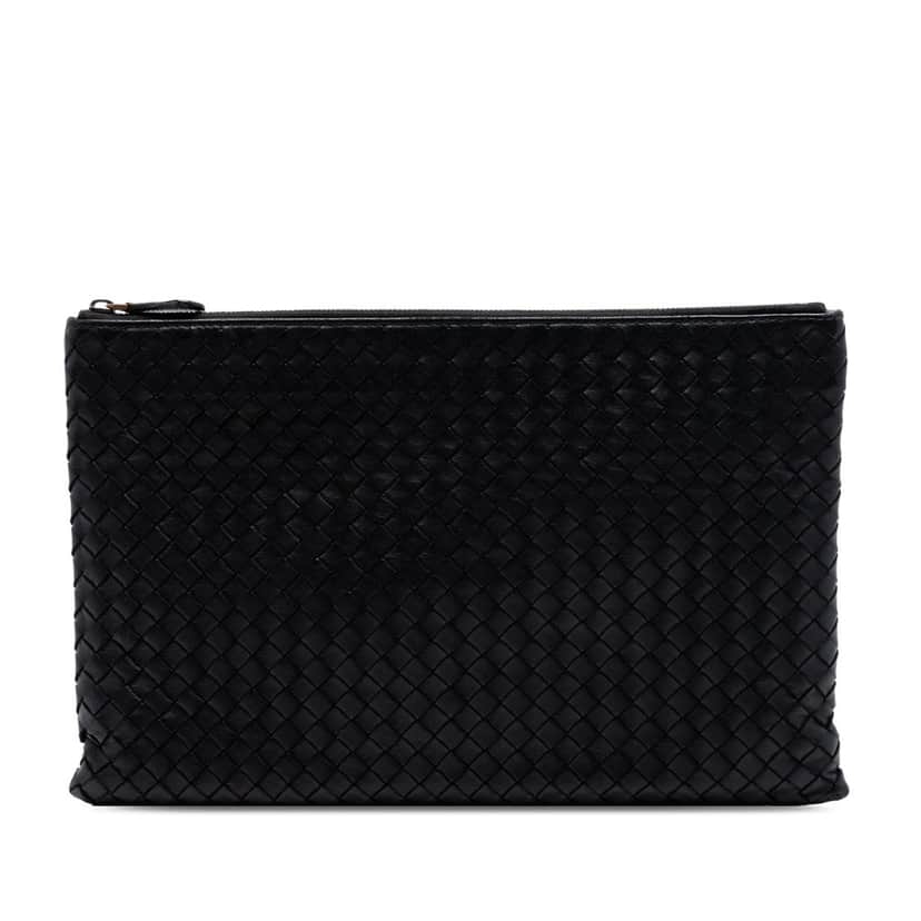 Bottega Veneta Nappa Intrecciato Clutch Black Leather Very good condition - Front View