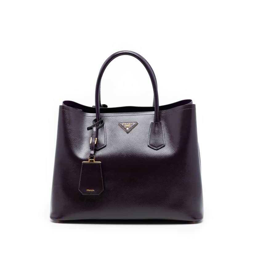 Prada Medium Saffiano Cuir Double Satchel Purple Leather Never worn, with tag - Front View