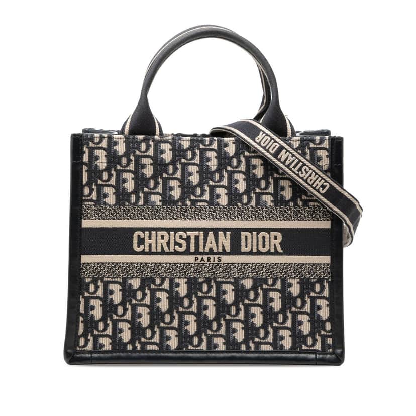 Dior Small Oblique Embroidered Canvas Book Tote Blue Very good condition - Front View