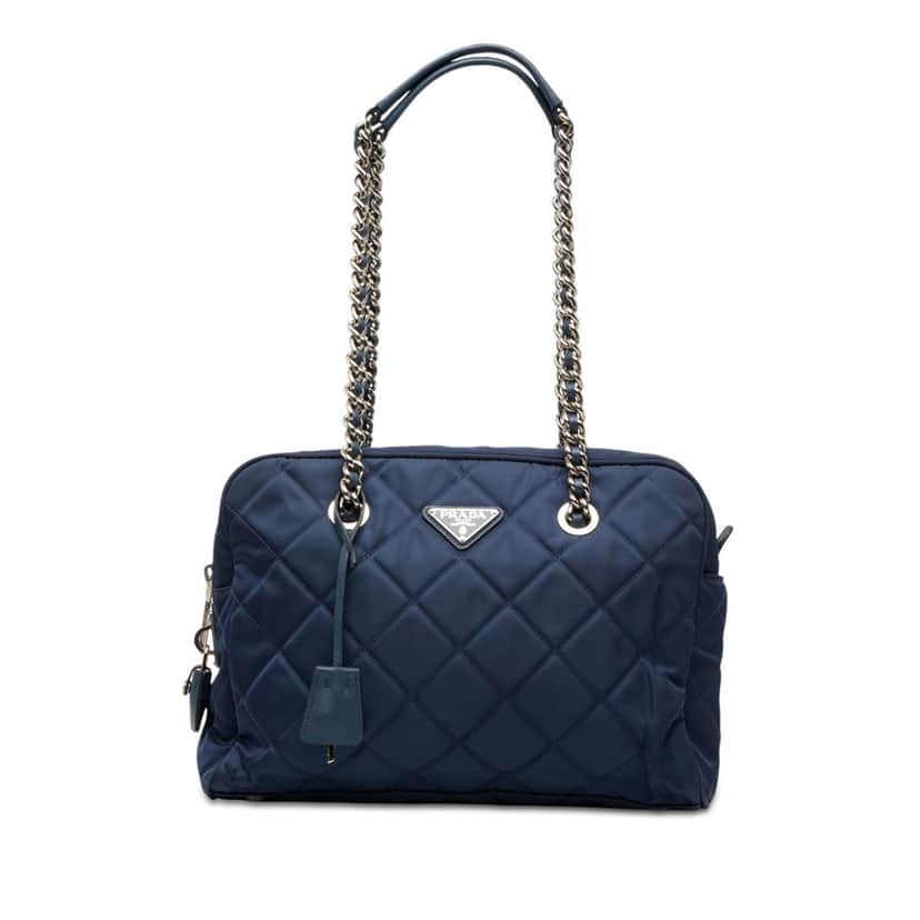 Prada Impuntu Tessuto Chain Shoulder Bag Blue Very good condition - Front View