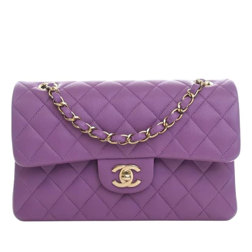 Chanel Small Classic Caviar Double Flap Purple Leather Very good condition - Front View