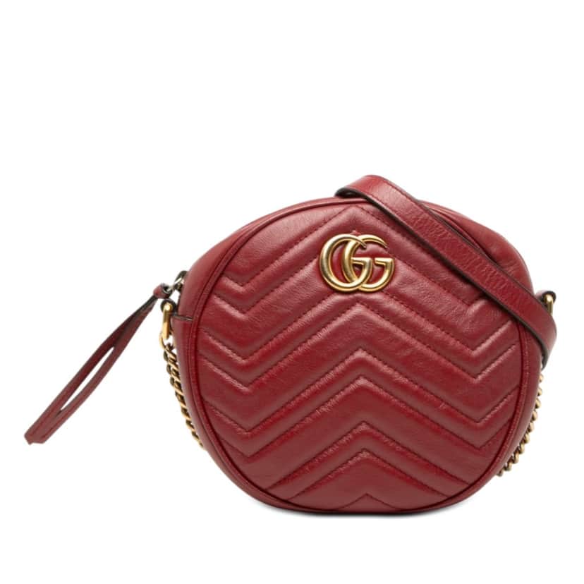 Gucci Mini GG Marmont Matelasse Leather Round Crossbody Red Leather Very good condition - Front View