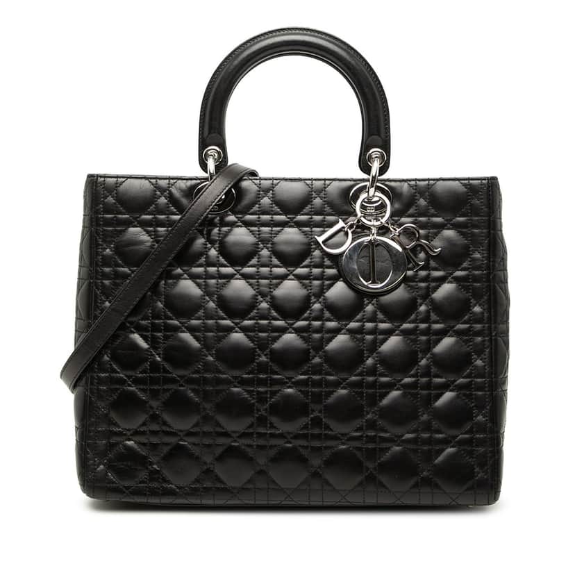 Dior Large Lambskin Cannage Lady Dior Black Leather Very good condition - Front View