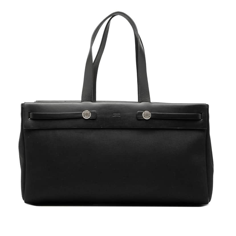 Hermès Toile and Vache Hunter Herbag Cabas MM Black Very good condition - Front View