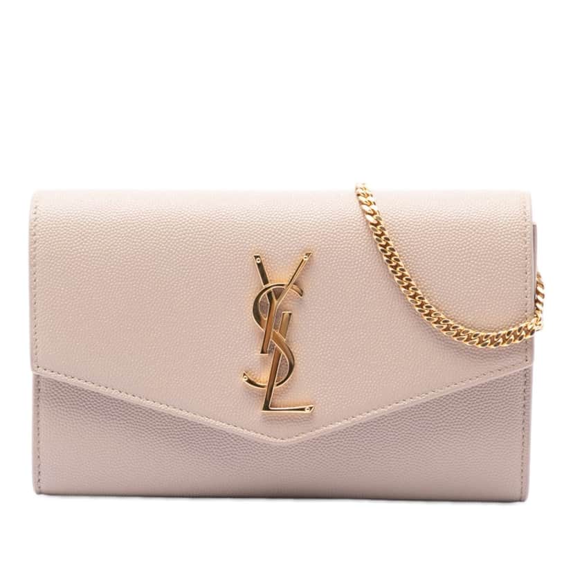 Saint Laurent Grain De Poudre Uptown Chain Wallet Beige Leather Very good condition - Front View