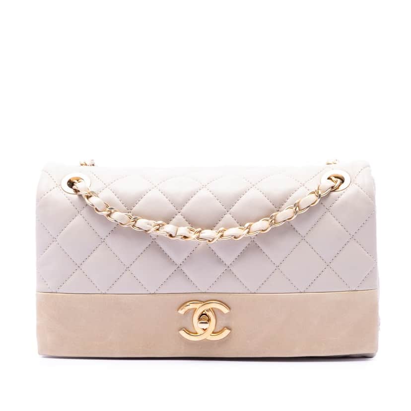 Chanel Medium Quilted Lambskin Soft Elegance Flap Brown Leather Very good condition - Front View